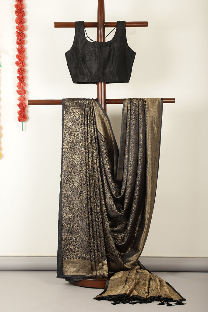 Black Zari Woven Soft Silk Saree