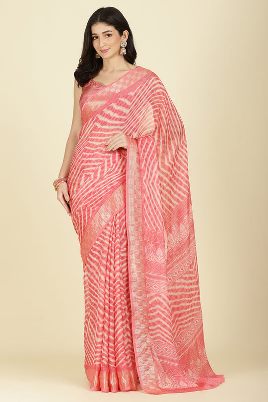 Pink Color Chiffon Leheriya Printed Saree