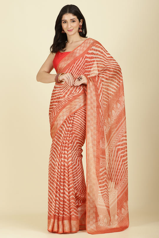 Orange Color Chiffon Leheriya Printed Saree