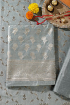 Sea Green Silk Zari Woven Unstitched Suit Material