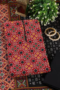 Maroon Printed Ikkat Cotton Unstitched Suit Material