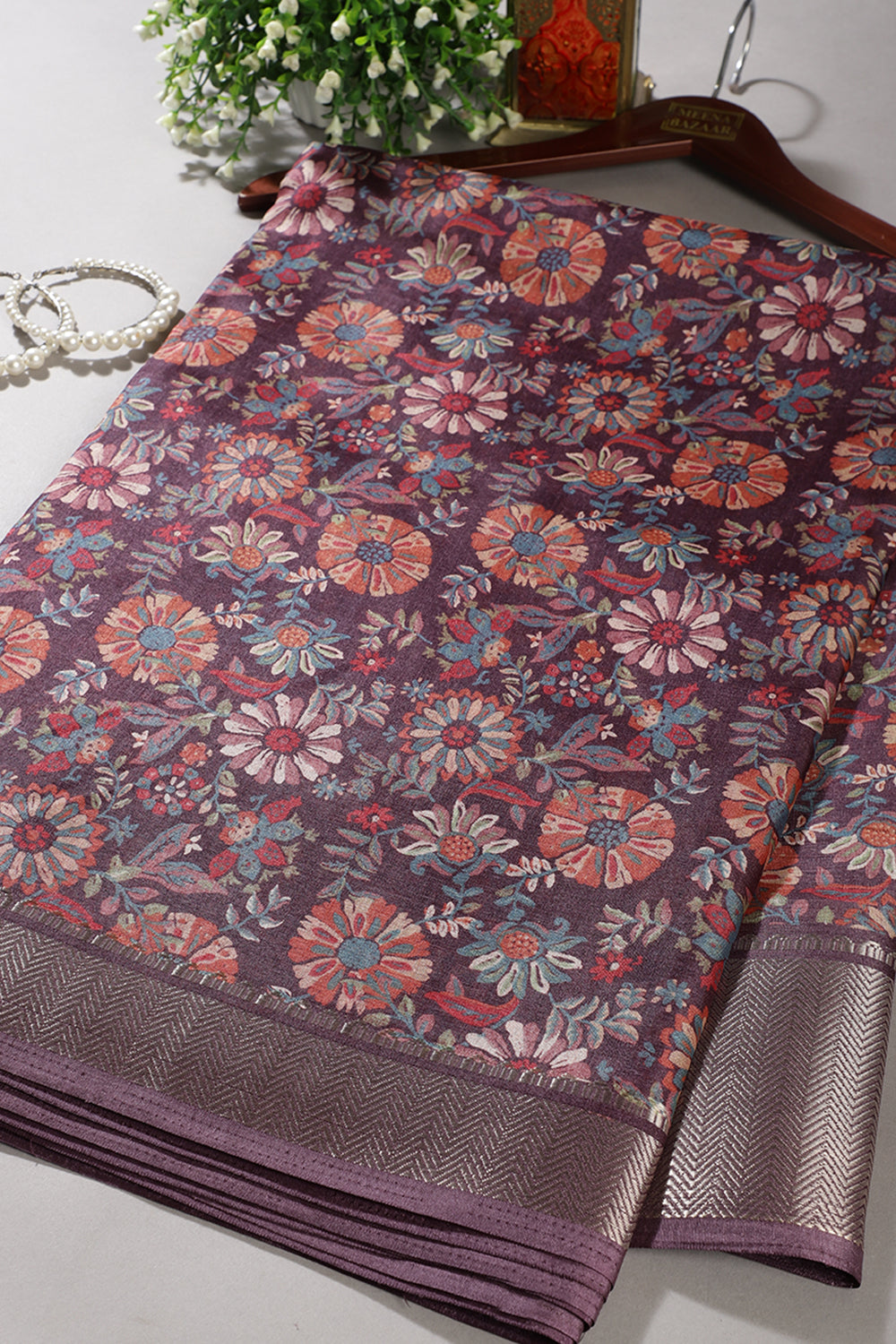 Mauve Colour Floral Printed Cotton Silk Saree