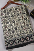 Cream & Black Silk Printed And Hand-Knot Work Saree