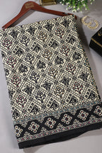 Cream & Black Silk Printed And Hand-Knot Work Saree