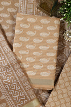 Fawn  Cotton Boota Block Print Unstitched Suit Fabric