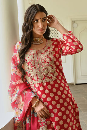 Fuchsia Pink Color Chanderi Printed Suit