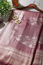 Wine Colour Soft Silk Zari Woven Saree