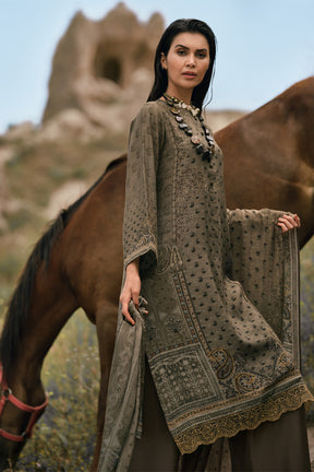 Brown Color Printed Muslin Unstitched Suit Material