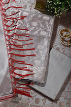 Grey Zari Floral Woven Silk Unstitched Suit Fabric