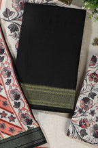 Black Cotton Unstitched Suit Material With Floral Printed Dupatta & Salwar
