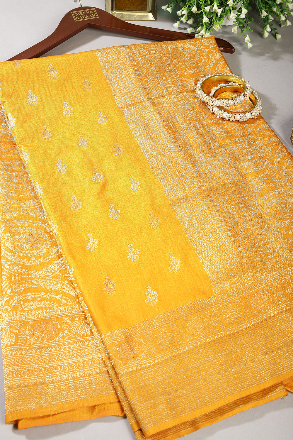 Mustard Color Mulberry Silk Woven Saree