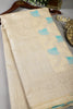 Beige & Turquoise Color Chanderi Cotton Zari Woven Saree