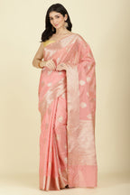 Peach Cotton Zari Woven Saree