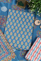 Blue Poplin Cotton Printed Unstitched Suit Material