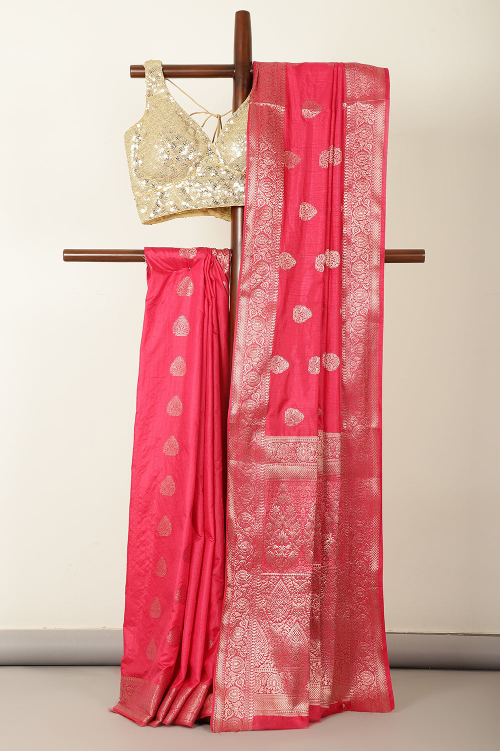 Raspberry Color Silk Zari Woven Saree