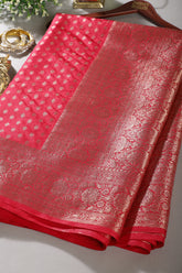 Watermelon Zari Banarasi Woven Silk Saree