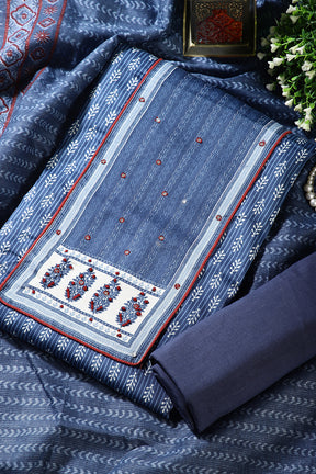 Persian Indigo Color Printed Twill Cotton Unstitched Suit Material