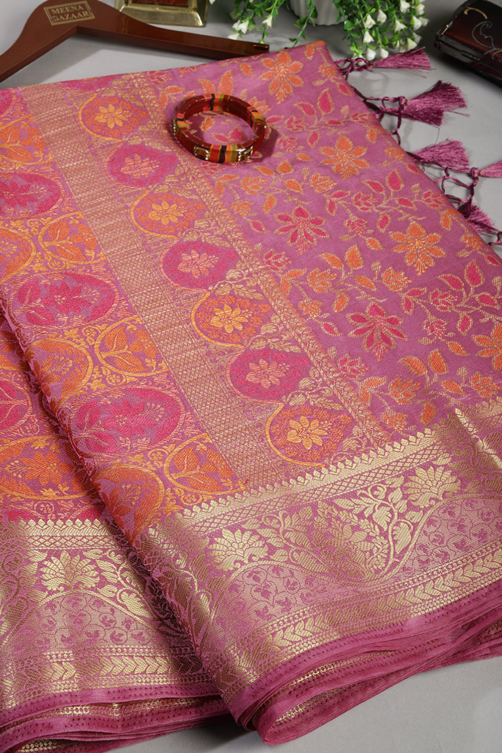 Mauve Color Tussar Woven Silk Saree