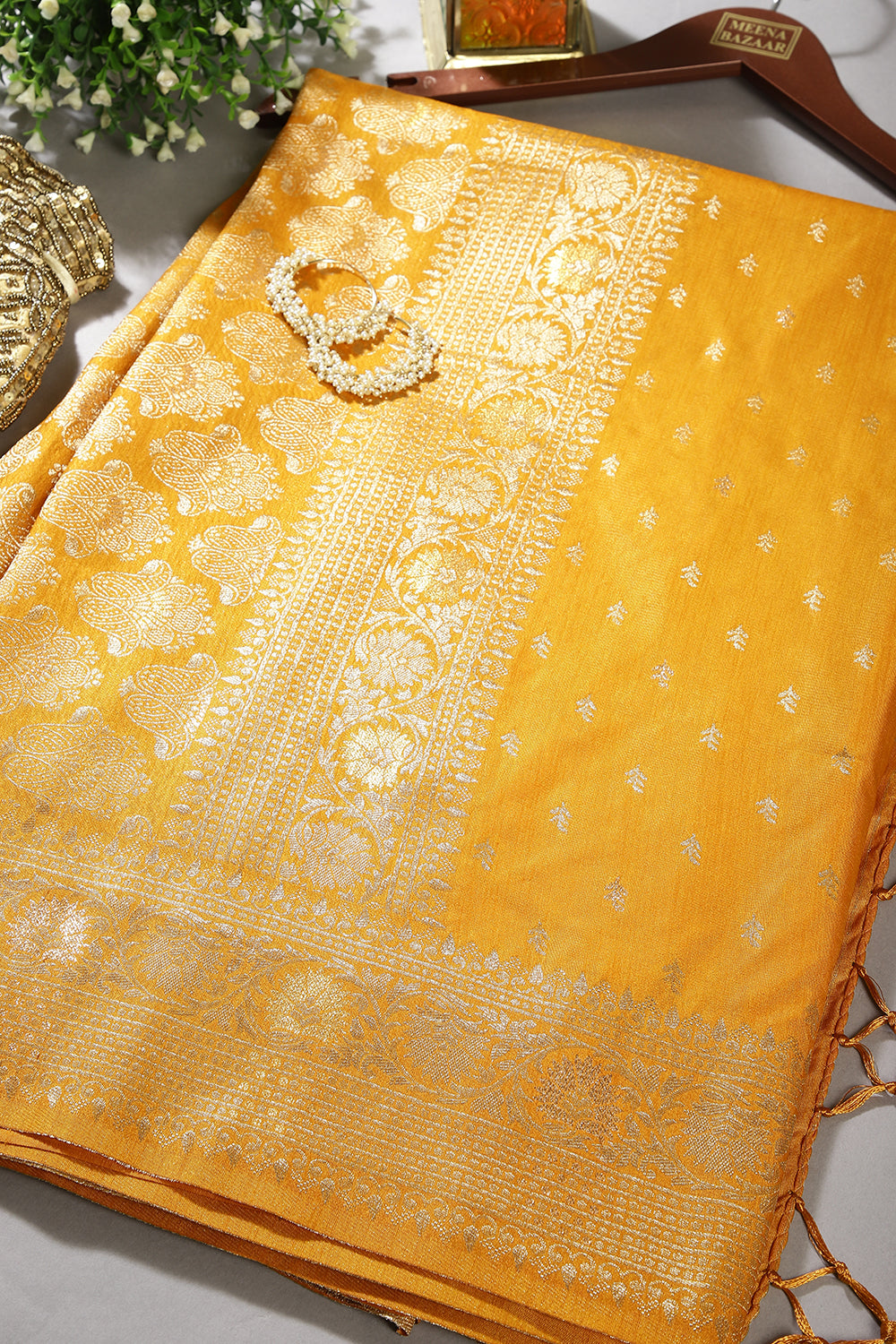 Lightning Yellow Color Raw Silk Woven Saree