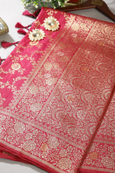 Cranberry Color Raw Silk Zari Woven Saree