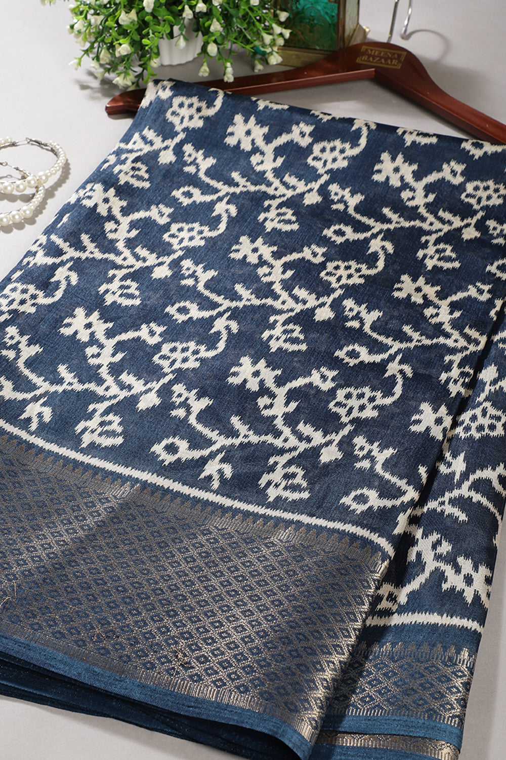 Navy Color Cotton Silk Printed Saree