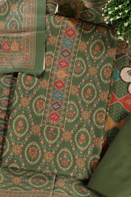 Green Pashmina Digital Printed Unstitched Suit Material