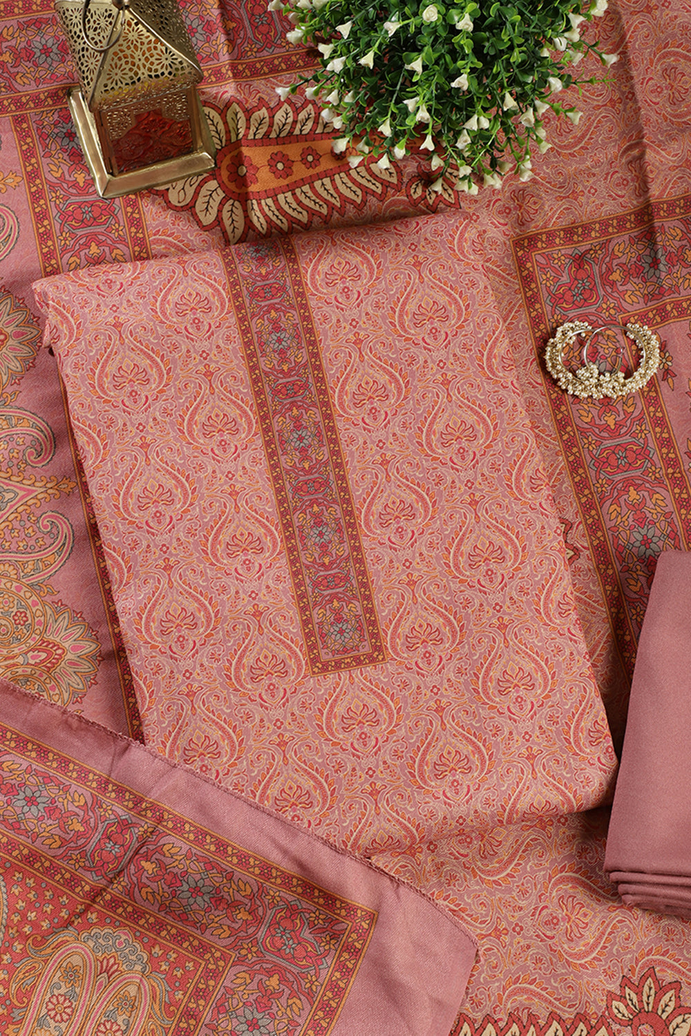 Pink Pashmina Digital Printed Unstitched Suit Fabric