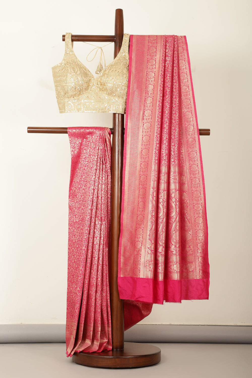 Magenta Pink Silk Zari Floral Zaal Woven Saree