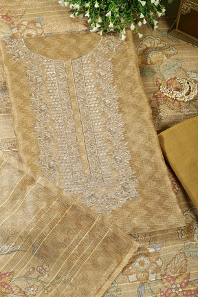 Golden Color Mantellic Tissue Neck Embroidered Unstitched Suit Fabric