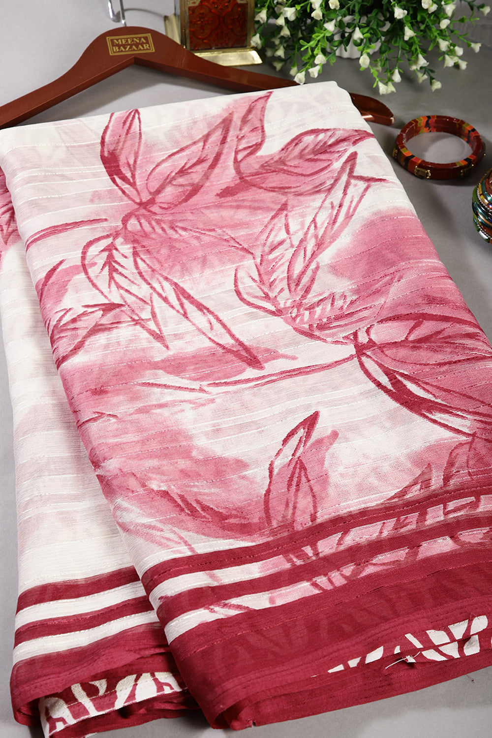 Magenta & Cream Dual Tone Color Floral Printed Chiffon Saree