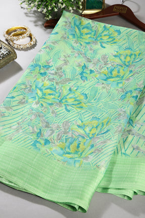 Pista Green Color Floral Printed Chiffon Saree