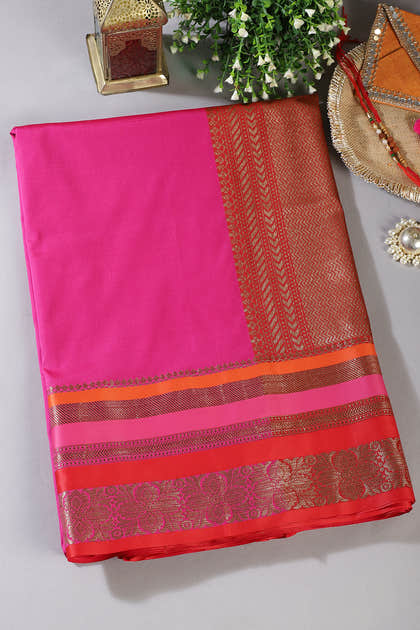 Magenta Pink Zari Woven Art Silk Saree