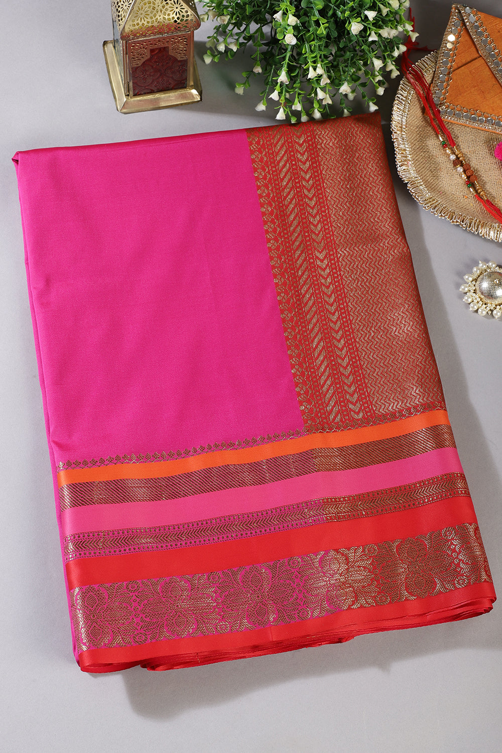 Magenta Pink Zari Woven Art Silk Saree