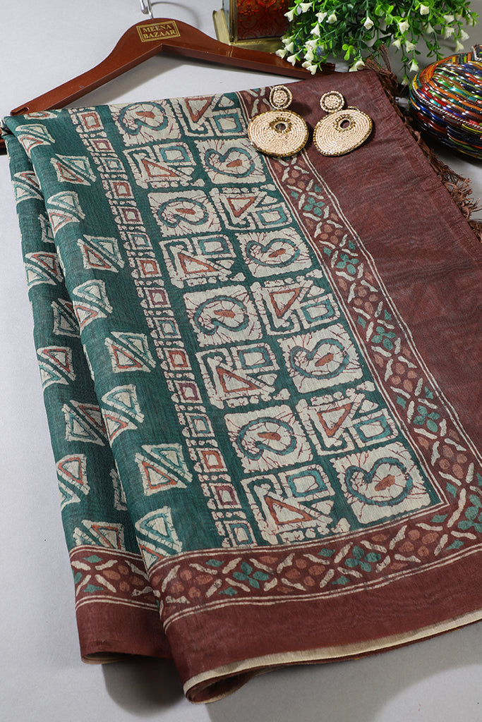 Green Cotton Silk Printed Saree