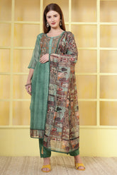 Green Chanderi Neck-Embroidered Straight Suit