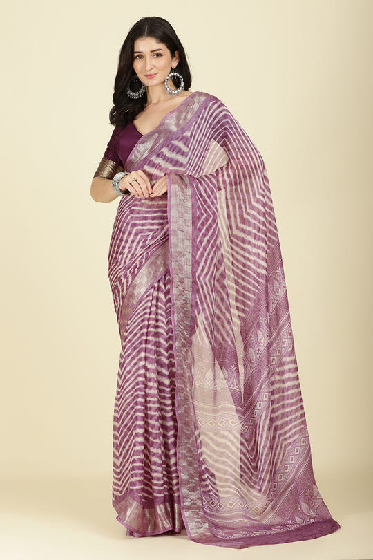 Dusky Purple Color Chiffon Leheriya Printed Saree