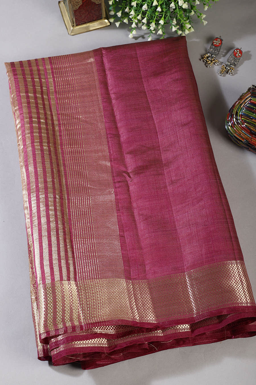 Wine Cotton Silk Woven Saree