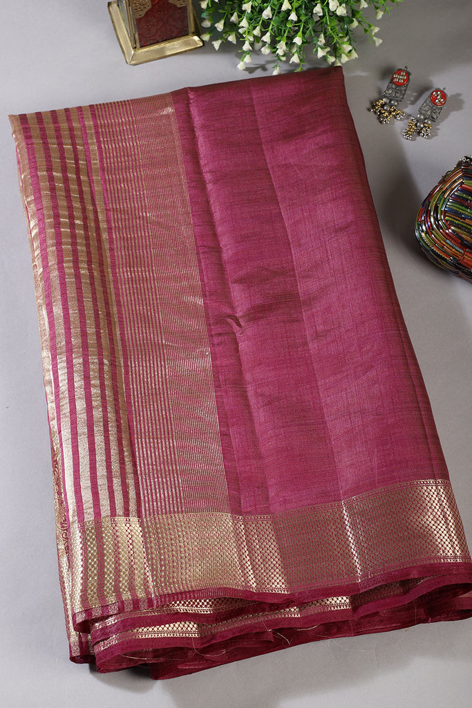 Wine Cotton Silk Woven Saree