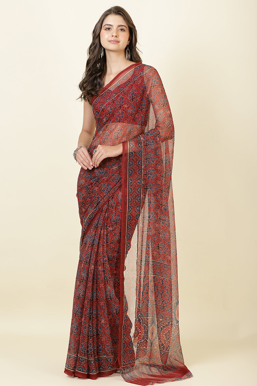 Maroon Chiffon Printed Saree