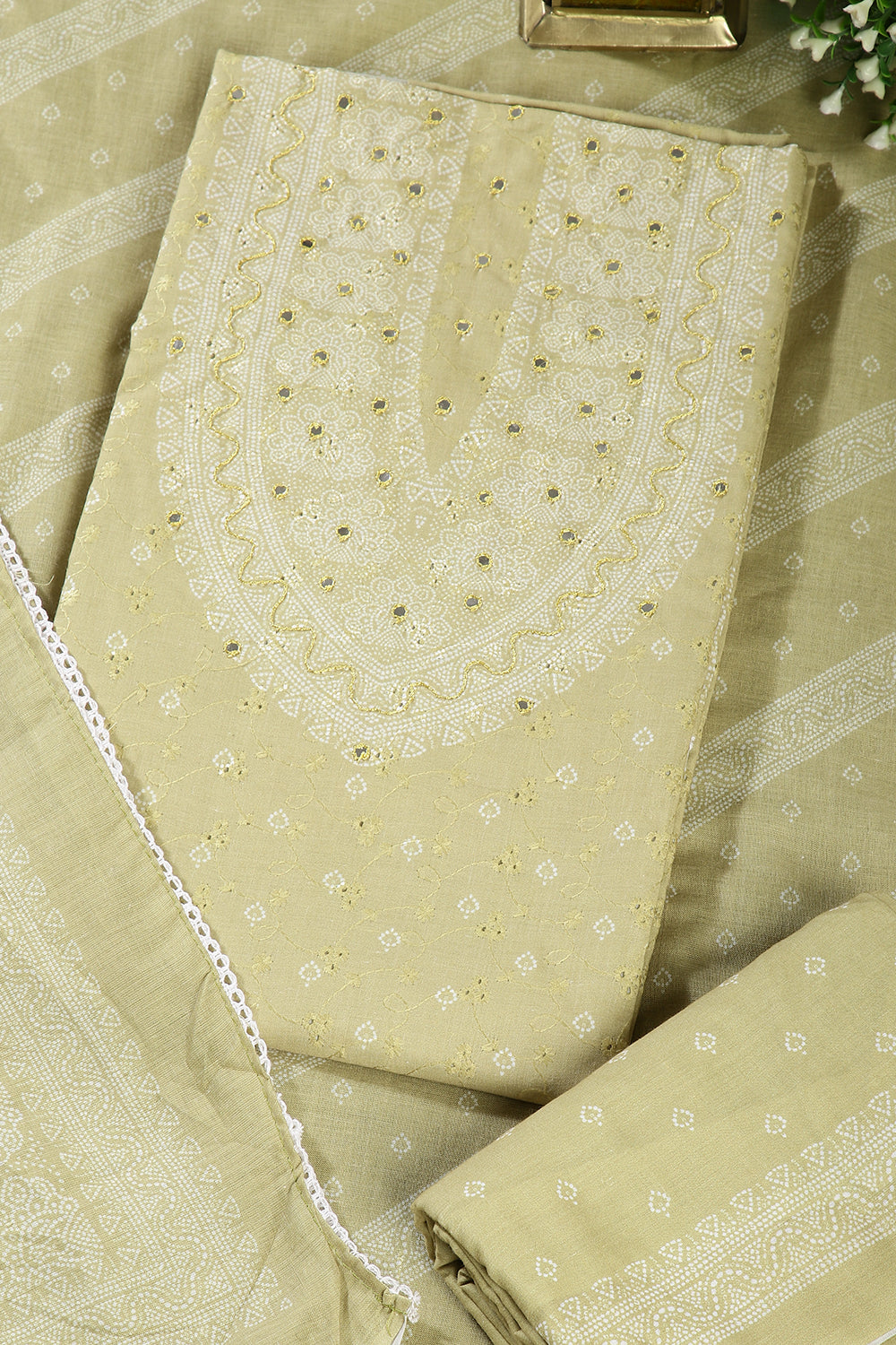 Pale Mustard  Color Printed & Resham Embroidered Unstitched Suit