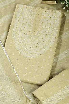 Pale Mustard  Color Printed & Resham Embroidered Unstitched Suit