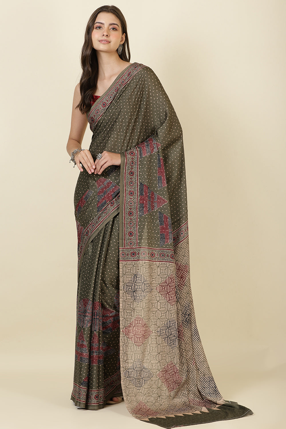 Sage Green Jacquard Silk Printed Saree