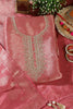 Peach Silk Zari Woven And Embroidered Unstitched Suit Material