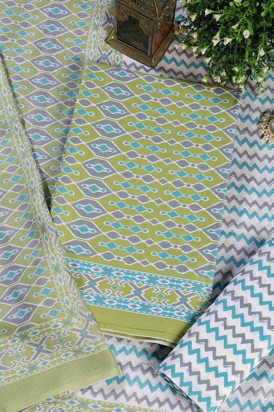 Green Malmal Cotton Printed Unstitched Suit Material