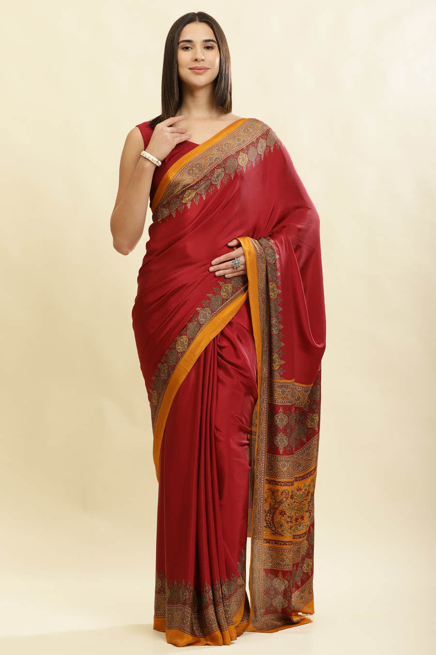 Maroon Crepe Printed Saree