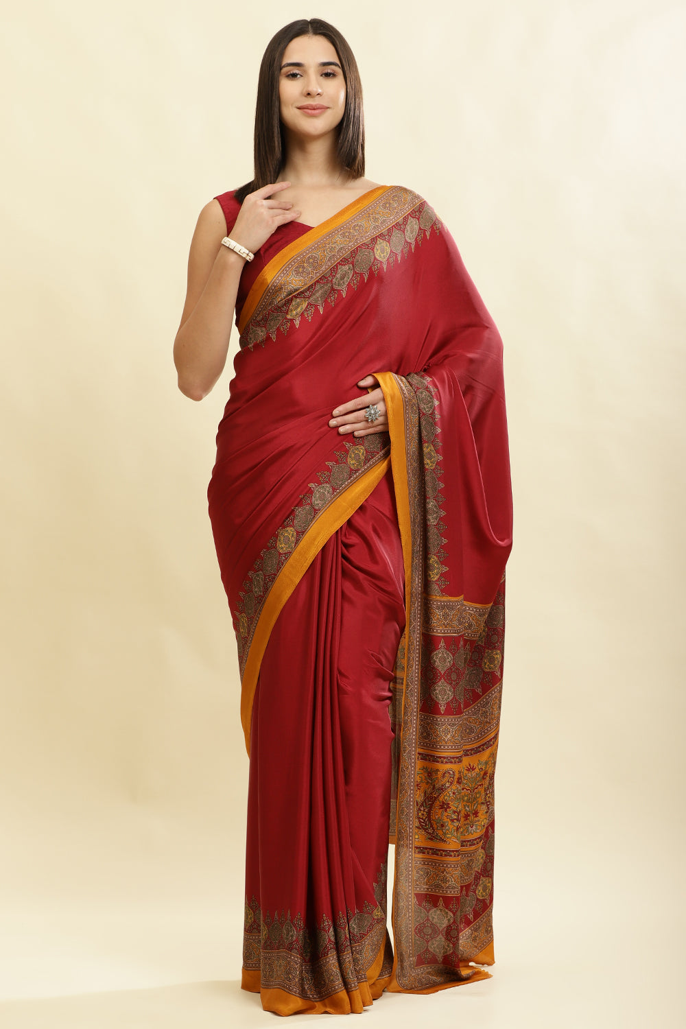 Maroon Crepe Printed Saree