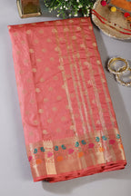 Peach Resham & Zari Woven Silk Saree