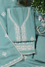 Sea Green Muslin Resham Embroidered Unstitched Suit Material