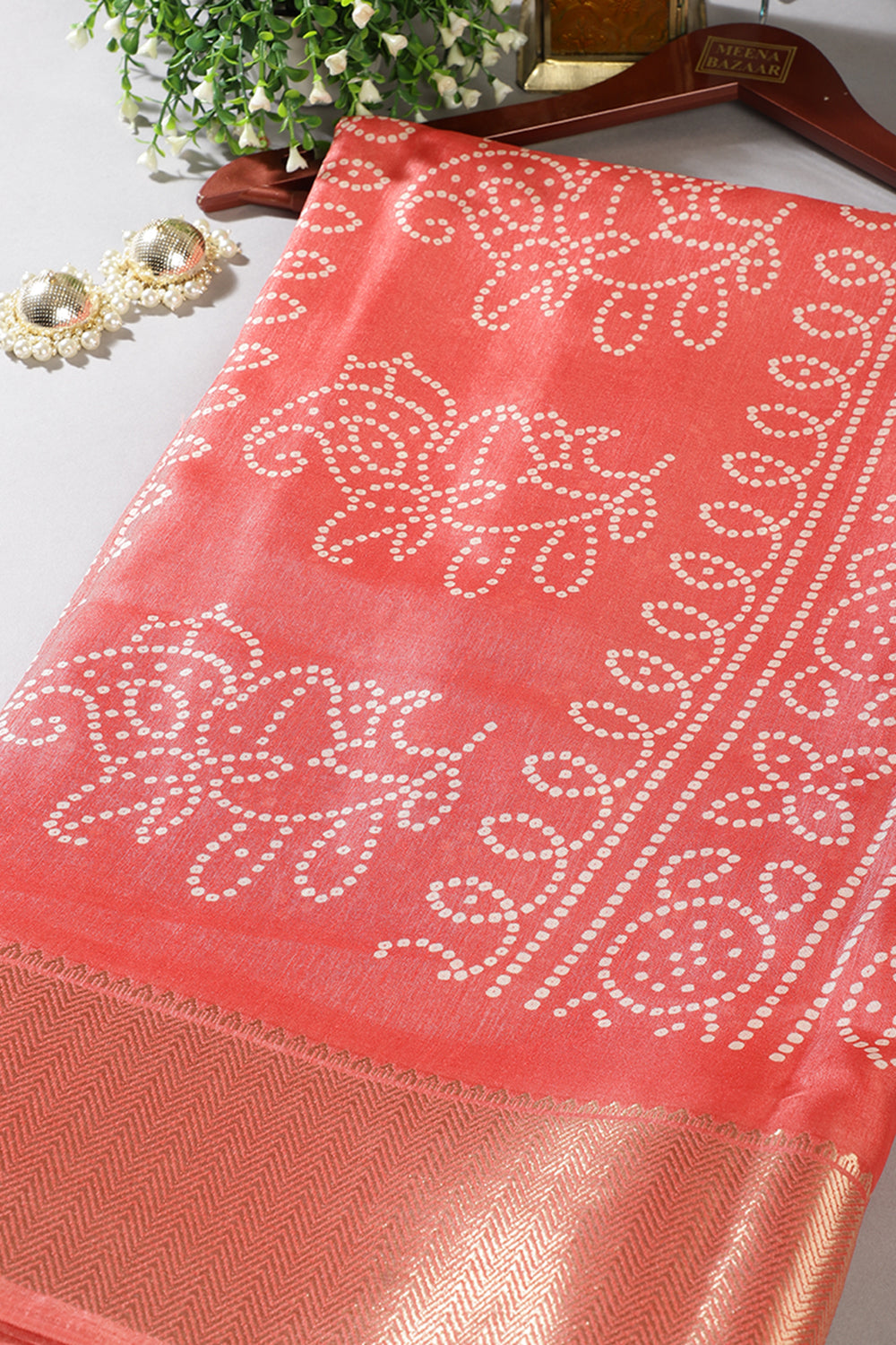 Light Peach Block Printed Cotton Silk Saree