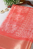 Light Peach Block Printed Cotton Silk Saree